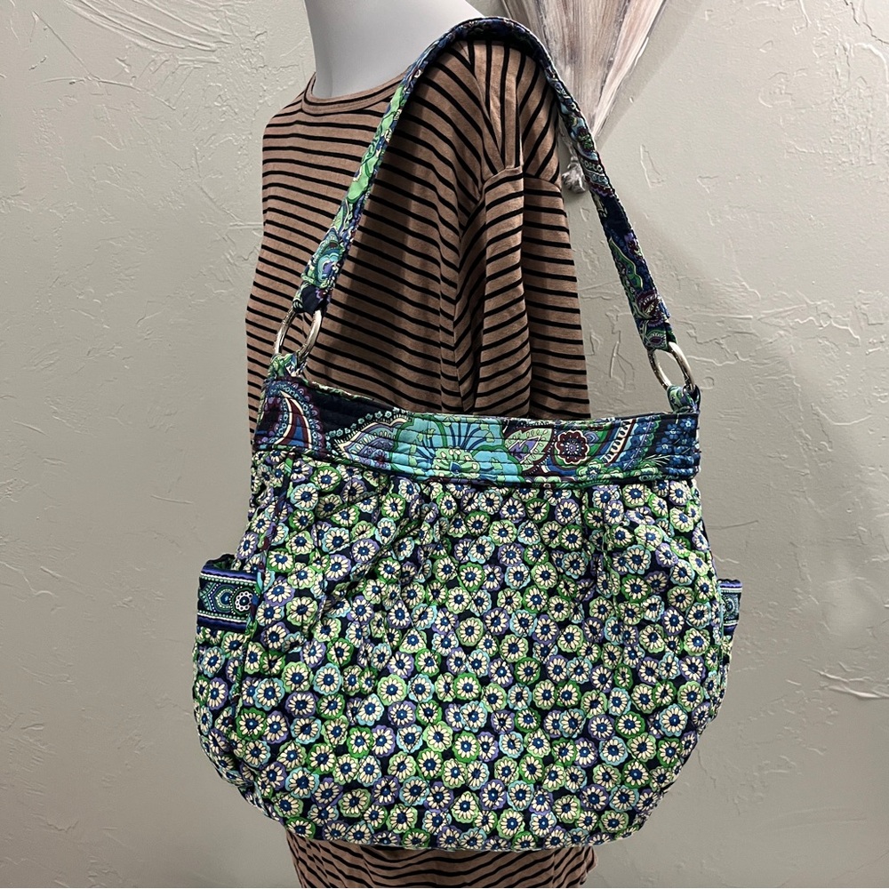 Vera Bradley Hobo Bag Black Green‎ Blue Quilted Shoulder Purse Blue raphsody